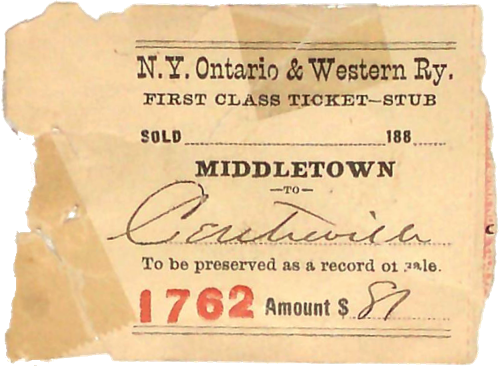 NYO&W Ticket Middletown to Centerville New York January 8, 1886. chs-015376
